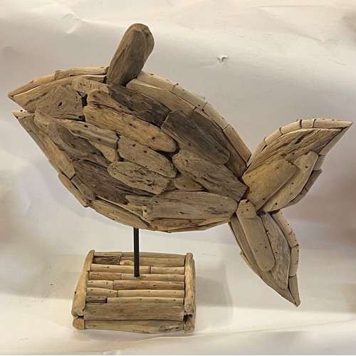 64 - Mounted Driftwood Fish Figure. 40 x 40 cms