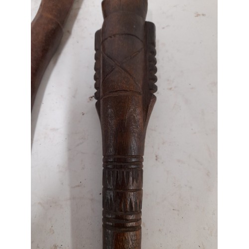 230 - Tribal, 2 Tribal Clubs, the shortest with carved decoration is 40cm long