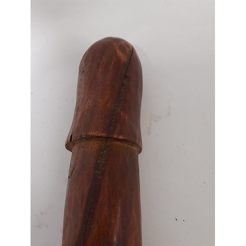 232 - Tribal, Carved wood Tribal Club with Phallic carving, 61cm long