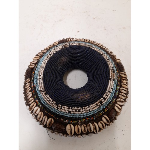 234 - Bamileke Tribal Multi coloured Bangle/currency ring decorated with Beads and Shells, 21cm diameter x... 