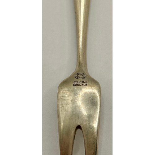 6 - Sterling Silver George Gensen  Stamped Denmark  Hors-D'oeurve Fork. 11cm x 1.5cm, 12.03Grams.