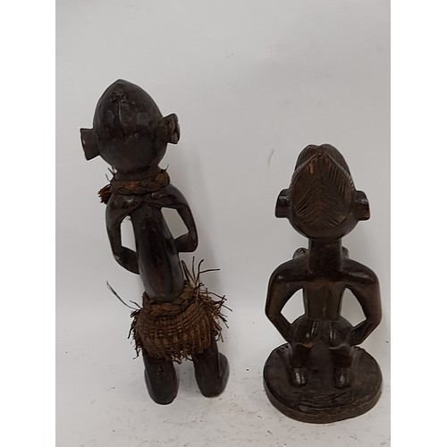 250 - 2 x Tribal Carved wood Figures, tallest 28cm