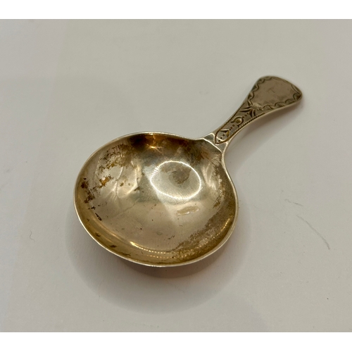 7 - Georgian Silver Hallmarked Decorative Handled Caddy Spoon. 8cm x 4cm, 8.62Grams.