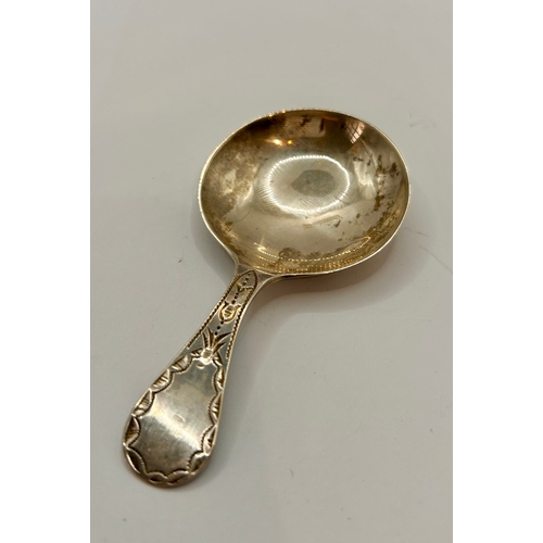 7 - Georgian Silver Hallmarked Decorative Handled Caddy Spoon. 8cm x 4cm, 8.62Grams.