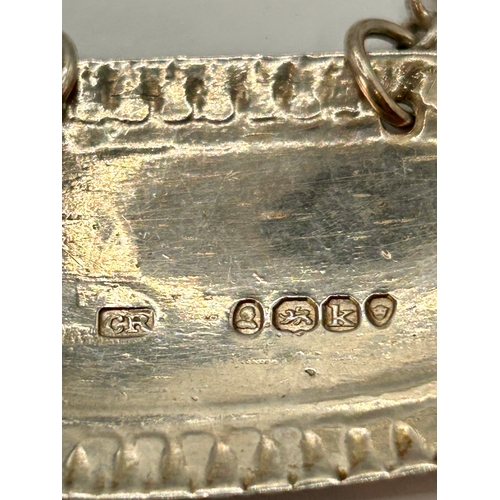 14 - Georgian Silver Hallmarked Brandy Bottle Neck Tag. 9cm x 5cm, 10.81Grams.