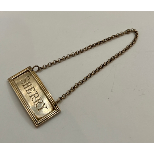 19 - Silver Hallmarked Sherry Bottle Neck tag. 9cm x 4cm, 8.92Grams.