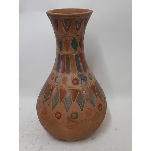 260 - Hand Made and decorated Clay Vase, 32cm high