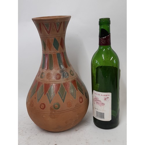 260 - Hand Made and decorated Clay Vase, 32cm high