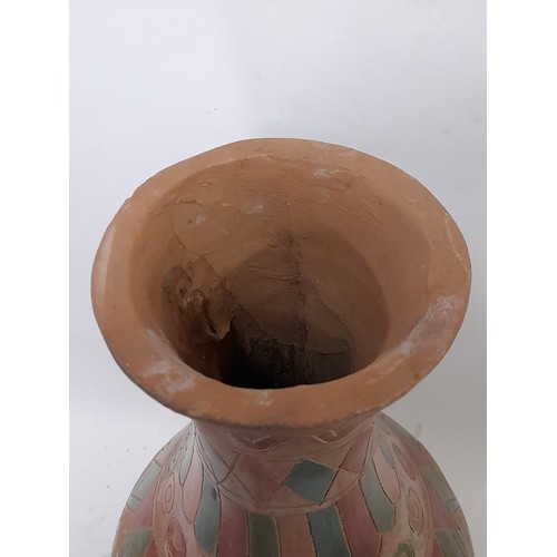 260 - Hand Made and decorated Clay Vase, 32cm high