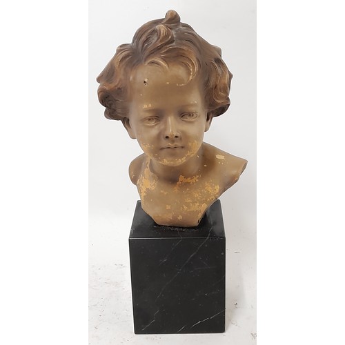 262 - Ceramic Childs Bust on Marble Base, signed to back, 26cm high