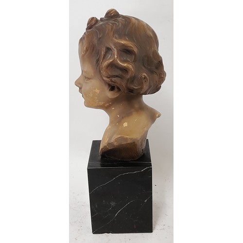 262 - Ceramic Childs Bust on Marble Base, signed to back, 26cm high