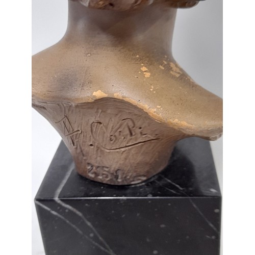 262 - Ceramic Childs Bust on Marble Base, signed to back, 26cm high