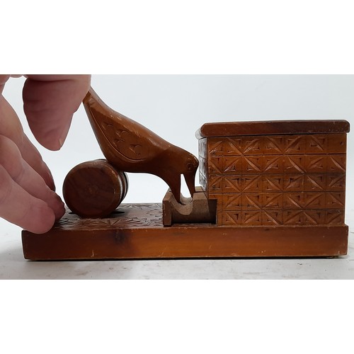 263 - Treen Cigarette Dispenser with carved decoration, 18cm x 11cm x 8cm