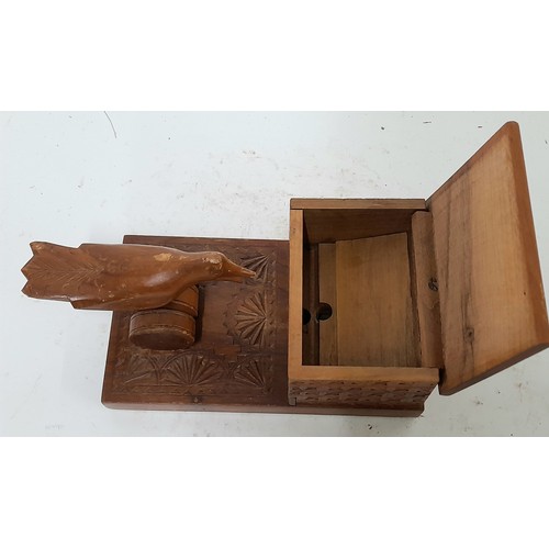 263 - Treen Cigarette Dispenser with carved decoration, 18cm x 11cm x 8cm