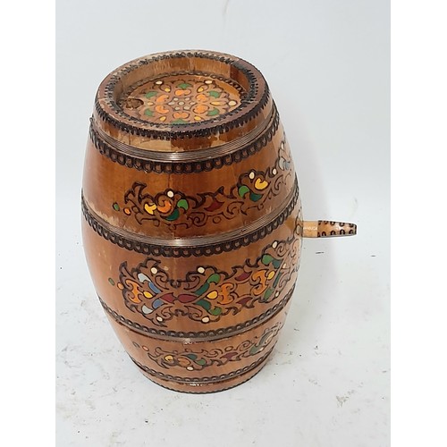 266 - Wooden Hand decorated Barrel, 19cm high