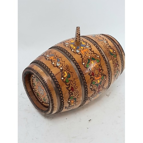 266 - Wooden Hand decorated Barrel, 19cm high