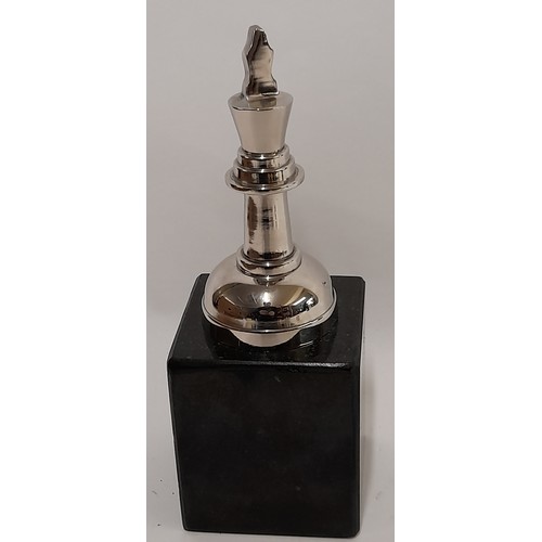 273 - Chrome Chess Piece on Marble base, 8cm x 8cm x 23cm