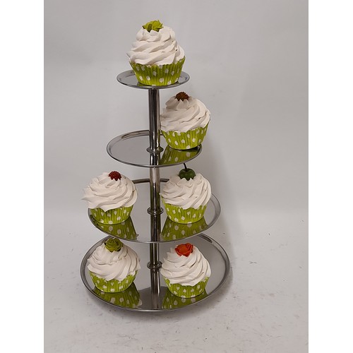 275 - Shop Display of 6 Faux Cakes on a Chrome Cake Stand 34cm high