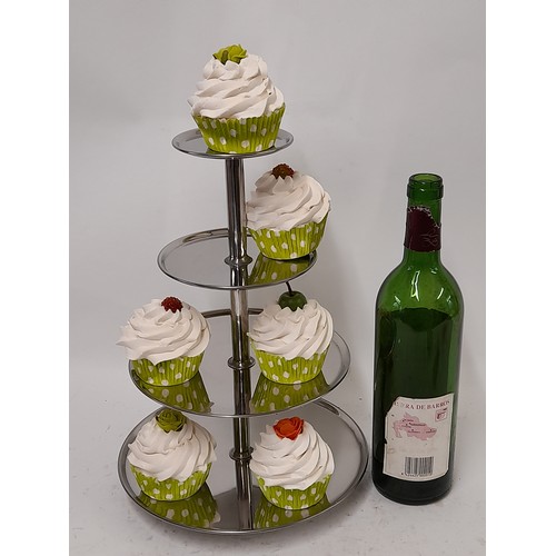 275 - Shop Display of 6 Faux Cakes on a Chrome Cake Stand 34cm high