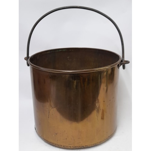 276 - Large Brass Copper bucket with Iron Swing Handle, 40cm diameter x 34cm high