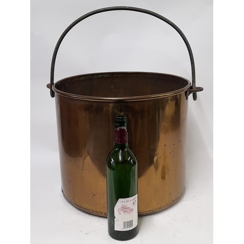 276 - Large Brass Copper bucket with Iron Swing Handle, 40cm diameter x 34cm high