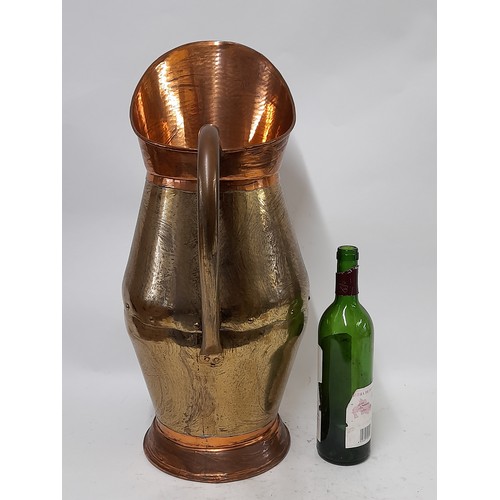 277 - Very large Floor Standing Brass and Copper Jug, possible Brolly/stick stand, 57cm high