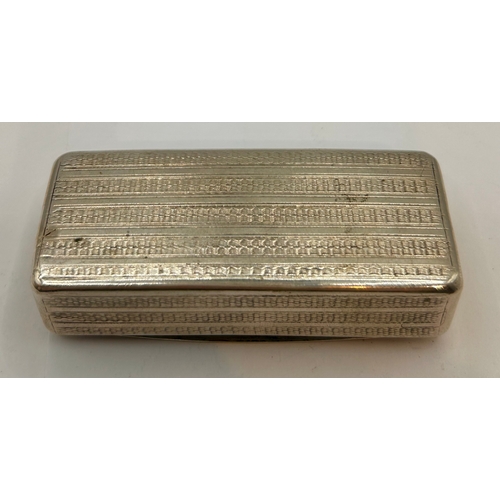 30 - Tested  Silver Snuff Box. No Hallmarks. 7.5cm x 3cm, 48.50Grams.