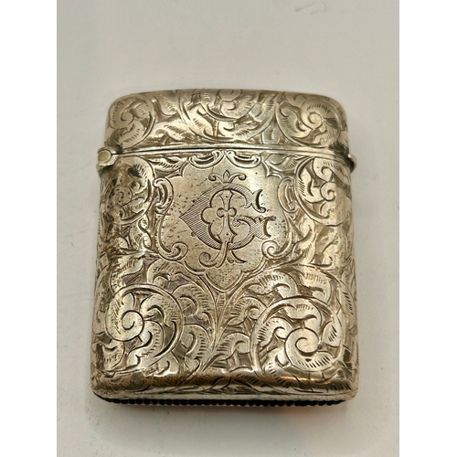 40 - Silver Hallmarked Decorative Vesta Case. 5cm x 4cm, 31.56Grams.