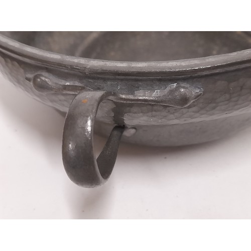 74 - Tudric Pewter Art Nouveau Bowl with 4 Handles, stamped Tudric 01175 to base, 27cm wide x 8cm high