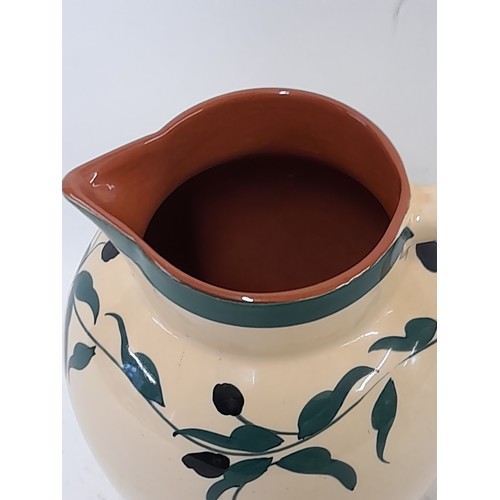 75 - Cream Olive Oil Jug with Painted Olive decoration, 20cm high