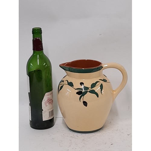 75 - Cream Olive Oil Jug with Painted Olive decoration, 20cm high