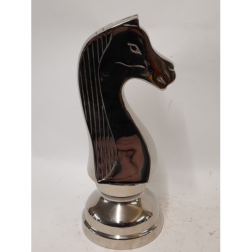 85 - Large Chrome metal Chess Piece, 34cm high