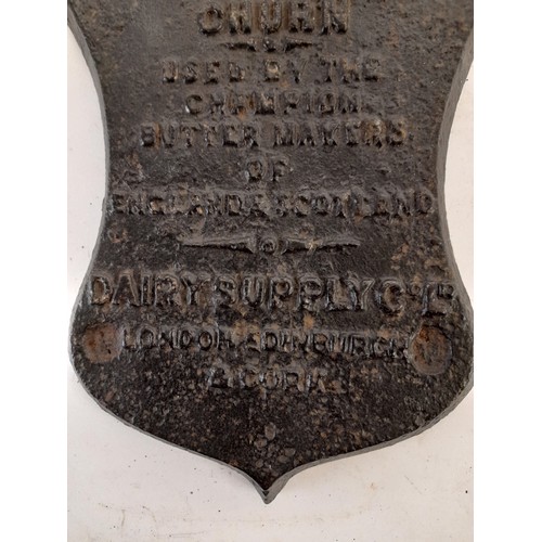 89 - Very Heavy Cast Iron 'Champion Churn' Wall Plaque, 15cm x 18cm