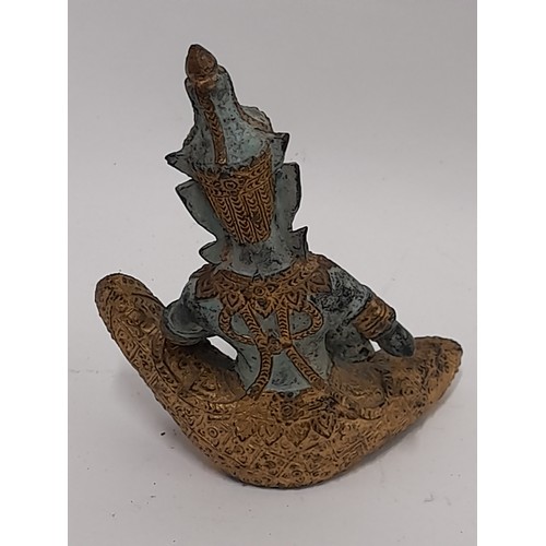 91 - Bronze Thai Musician playing a Drum in Seated position, 14cm high x 12cm wide