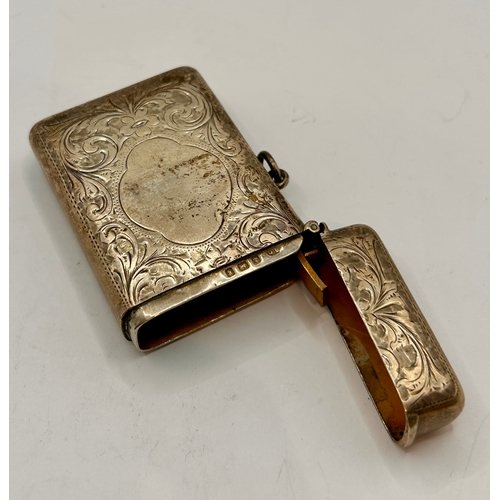 43 - Silver Hallmarked Decorative Vesta Case. 7cm x 5cm, 50.25Grams.