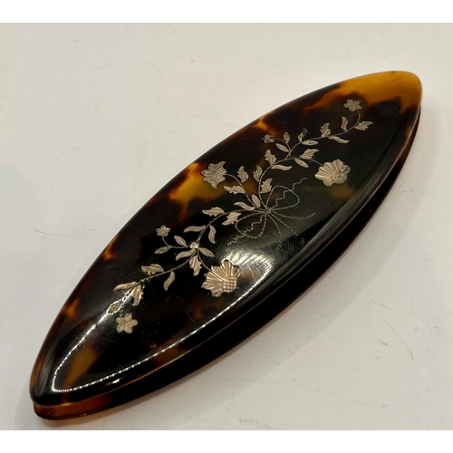 47 - Antique Inlaid Tortoiseshell Shuttle. 12cm x 4cm x 1.5cm.