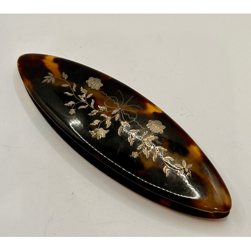 47 - Antique Inlaid Tortoiseshell Shuttle. 12cm x 4cm x 1.5cm.