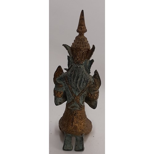 104 - Thai Bronze Temple figure kneeling in prayer, 17cm x 6cm