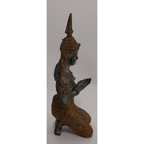 104 - Thai Bronze Temple figure kneeling in prayer, 17cm x 6cm