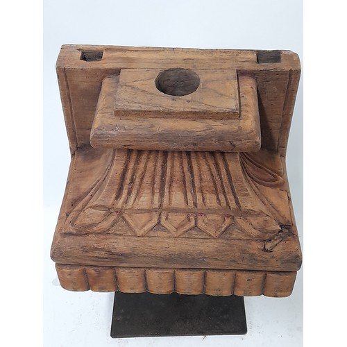 107 - Wood Carved Corbel on Steel Stand, 40cm x 27cm x 19cm