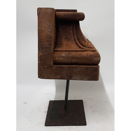 107 - Wood Carved Corbel on Steel Stand, 40cm x 27cm x 19cm