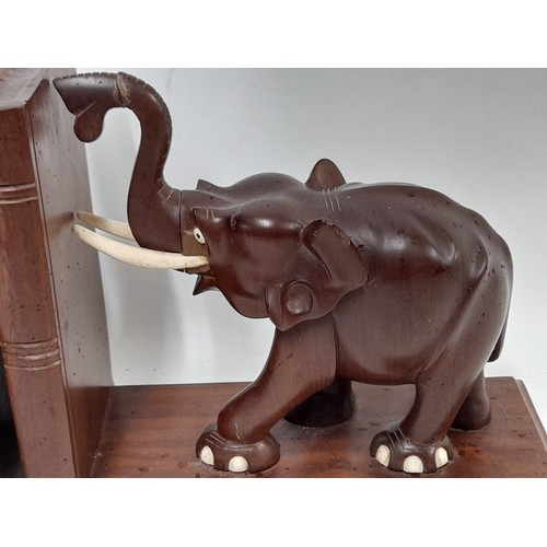 109 - Carved woof Elephant Book Ends, 24cm x 20cm x 10cm