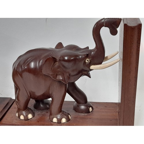 109 - Carved woof Elephant Book Ends, 24cm x 20cm x 10cm