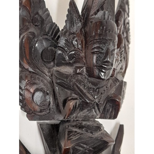 110 - Wood Carved Figure of Vishnu Riding Garuda, 27cm x 11cm