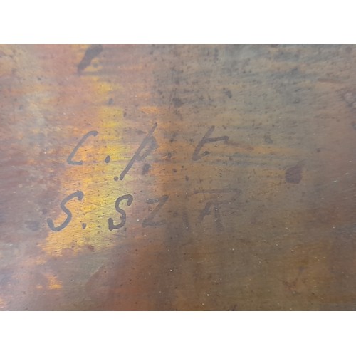 113 - Copper Warming Plate, no burners, labelled Alex Boyd & Son, 36.5cm x 24cm x 17cm