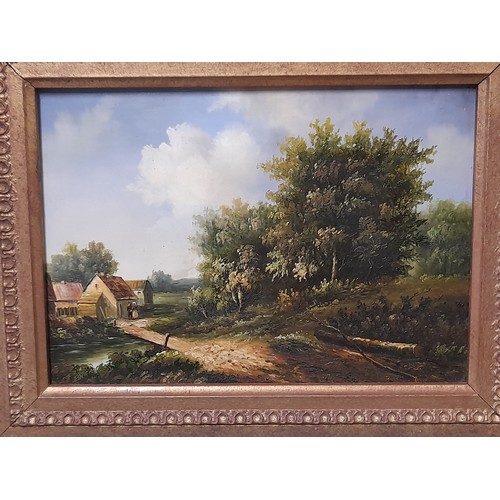 121 - Framed Oil on Board Painting of a country farm scene, 31cm x 26cm