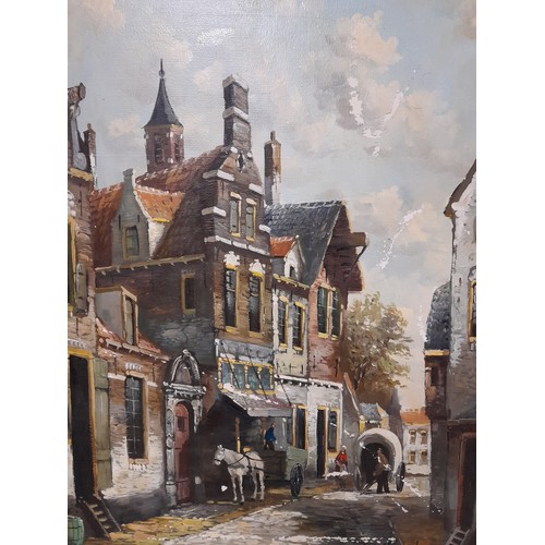 126 - Framed Oil on Canvas of a Street Scene, signed lower right, 54cm x 64cm