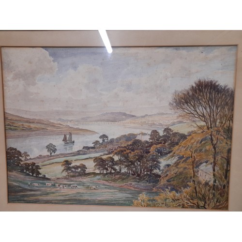 128 - Framed and Glazed Water colour of country scene with river signed lower left W A Sheldon, 70cm x 55c... 