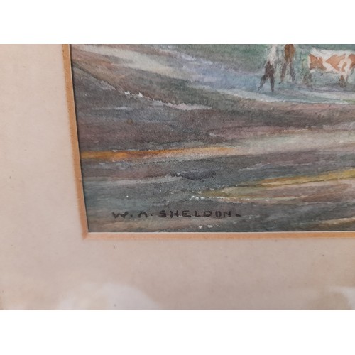 128 - Framed and Glazed Water colour of country scene with river signed lower left W A Sheldon, 70cm x 55c... 