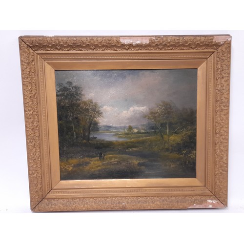 131 - Framed Oil on Board of a Country scene with couple in foreground, signed Lower Right (G Hyne ?), 71c... 